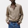 Zara Рубашка свободного покроя с геометрическим узором, мужская, коричневая, с длинным рукавом 6368516-707