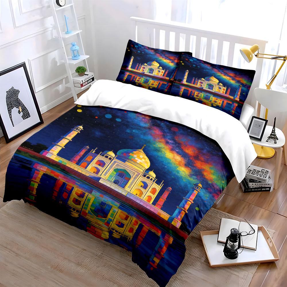 Colorful Taj Mahal design. Bedding sets Duvet cover sets Duvet covers Pillowcases(1 * Duvet Cover 2 * Pillowcases without duvet insert)