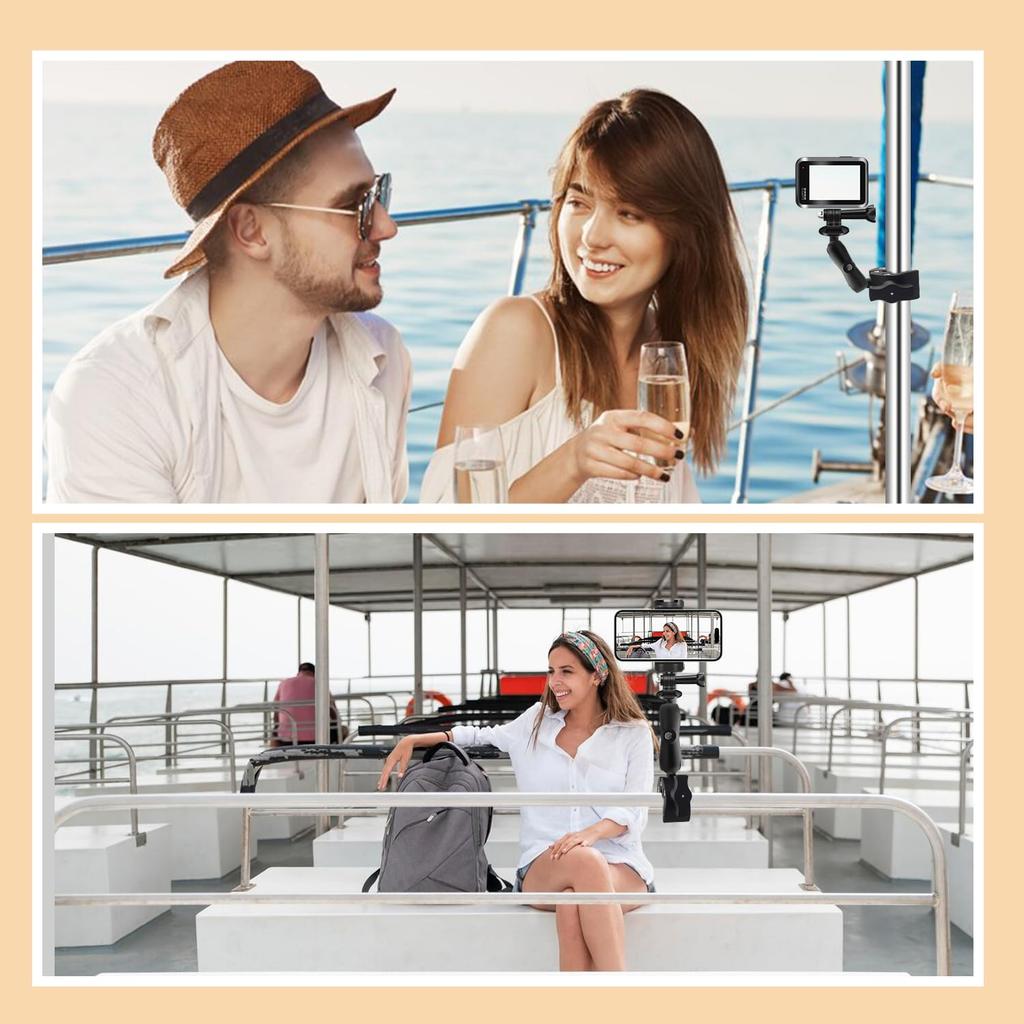 HAFOKO Мотоцикл Велосипед Крепление-зажим для камеры Двойной рычаг с двумя шаровыми головками Регулировка угла Адаптер Подходит для Gopro AKASO DJI Action Insta Camera Смартфон