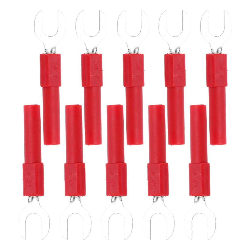 10pcs Fork Spade Wire Connectors Brass Material 6mm 0.2in Y Type 4mm 0.2in Hole Banana Plug 30Vac‑60Vdc Maximum.10A