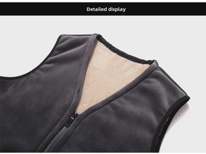 Мужской большой жилет из овчины: Повседневный толстый теплый жилет из серебристо-черного флиса, защищающий от холода и прилегающий.