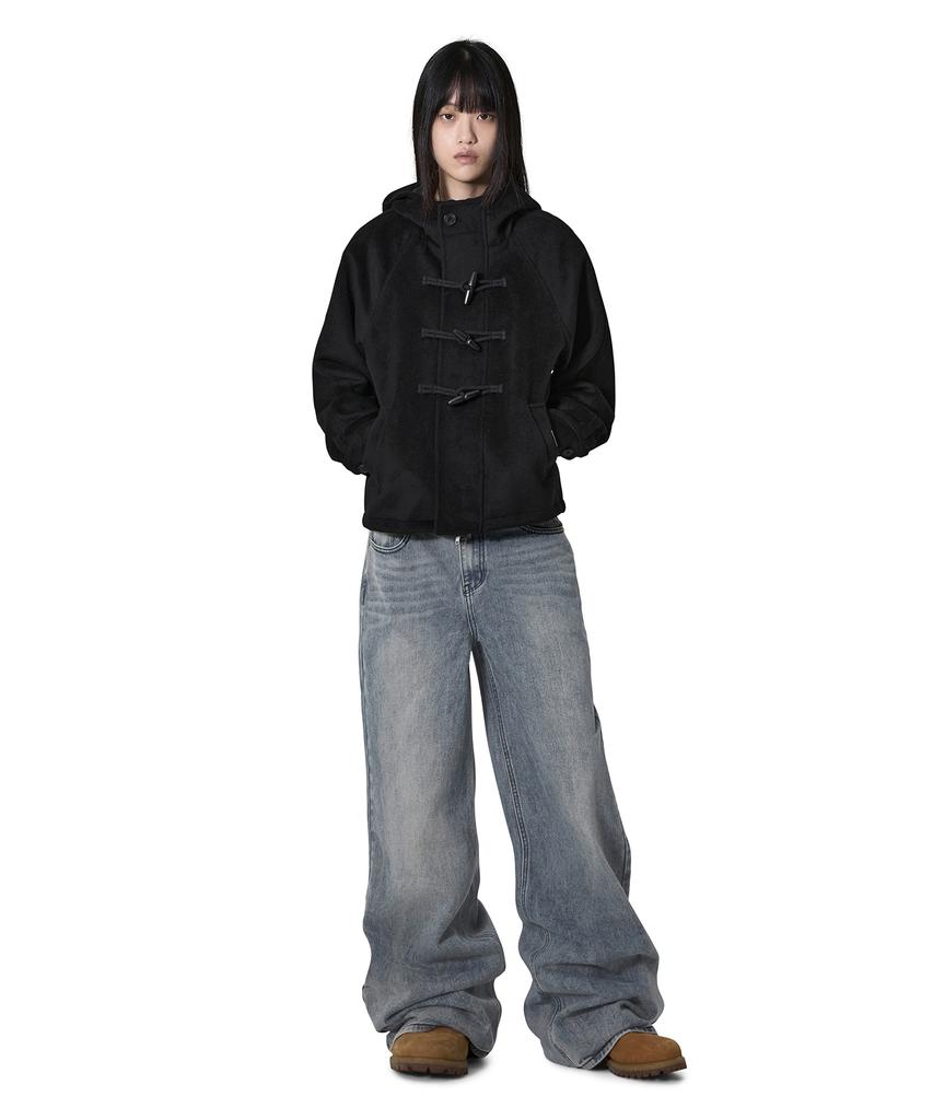 OPENYARD(OY) Hooded Toggle Short Coat - Black