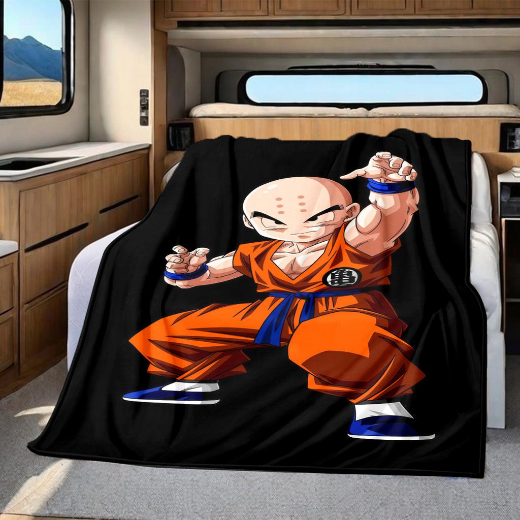 1PC Krillin Print Flannel Blanket, High quality All Seasons, Home Decor, Warmth and Comfort, Perfect for Christmas Gifts