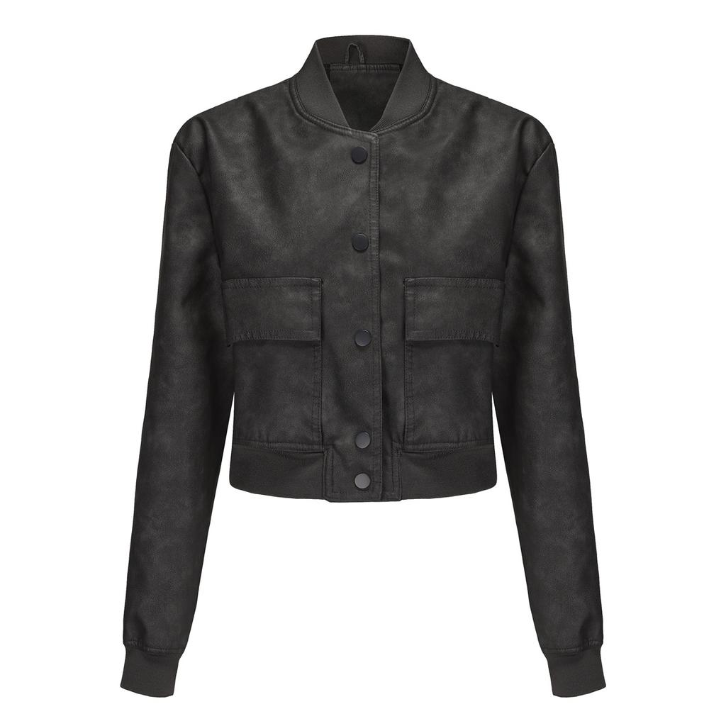 Loose Cardigan Jacket Casual Jacket Fashion Ribbed Shrunken Leather Jacket Women