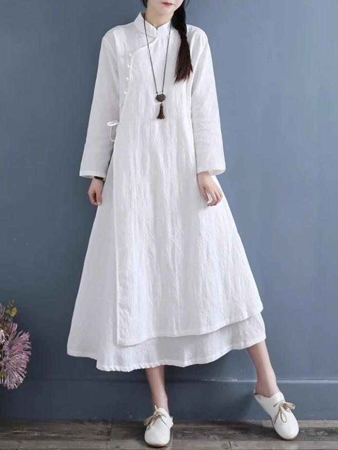 Весенние женские платья Vestidos Robe Elbise Свободные Большого размера Хлопок Лен Двухслойное Длинное платье