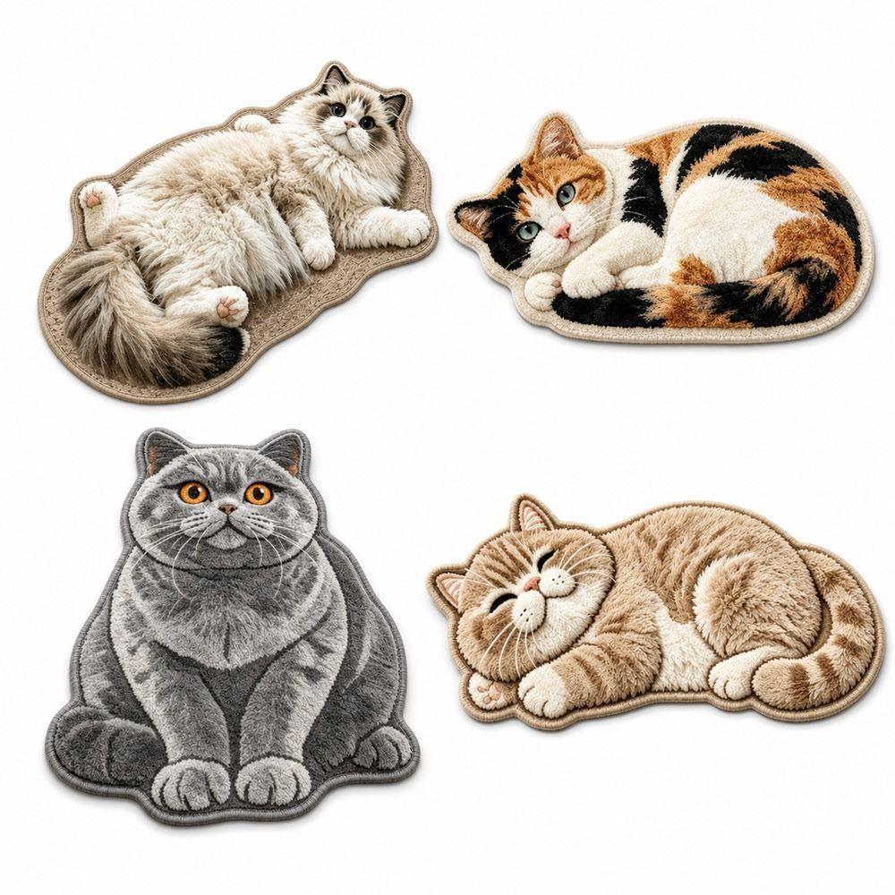Special-shaped Cat Floor Mat Absorbent Animal Door Mat Cute Cat Shaped Rug Bedroom Decor