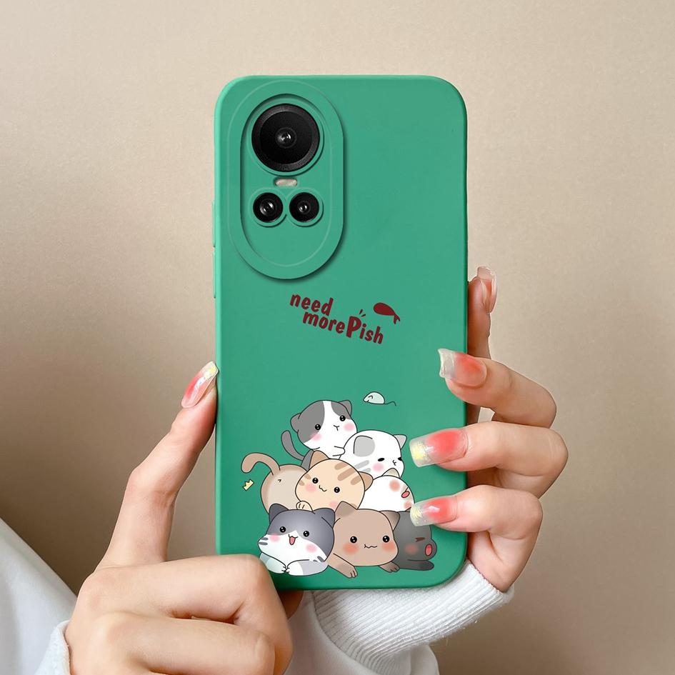 Чехол для Oppo Reno 2 3 4 5 6 7 8 10 Pro 5G задняя крышка с милым котом, матовая противоударная женская сумка для телефона, мягкий силиконовый квадратный корпус для бампера Oppo
