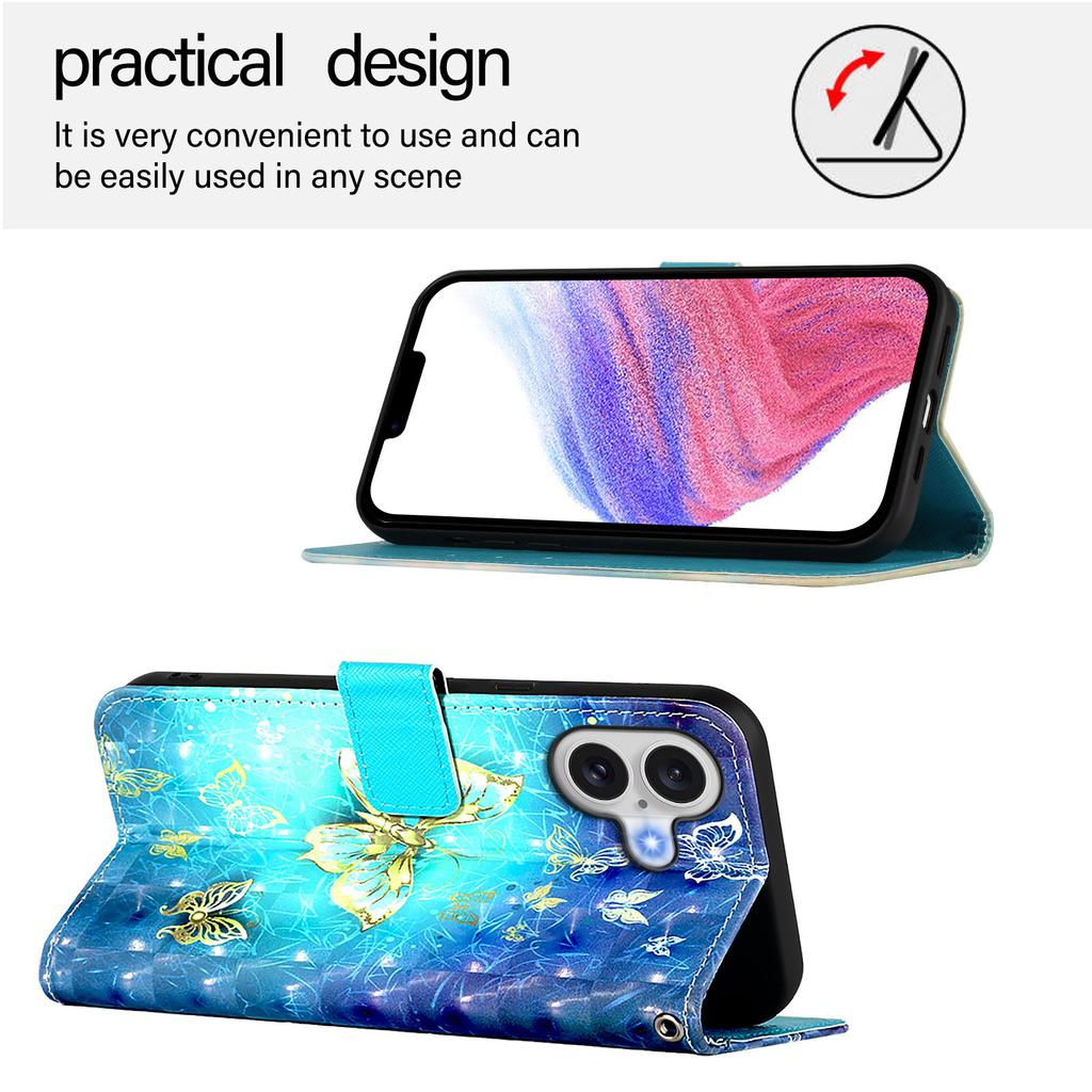 For iPhone 17 Leather Case Pattern Printing Wallet Stand Mobile Cover with Strap