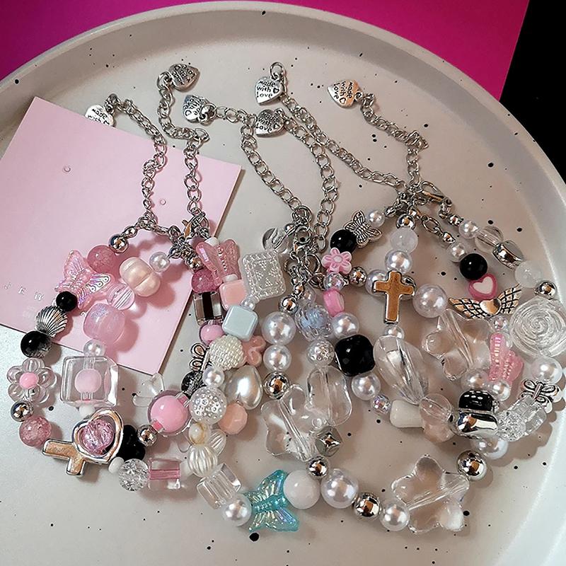 Готический Харадзюку милый Y2K ручной работы эстетический браслет с подвесками в виде сердца и звезды для женщин и девочек винтажные гранжевые эмо 2000-е аксессуары