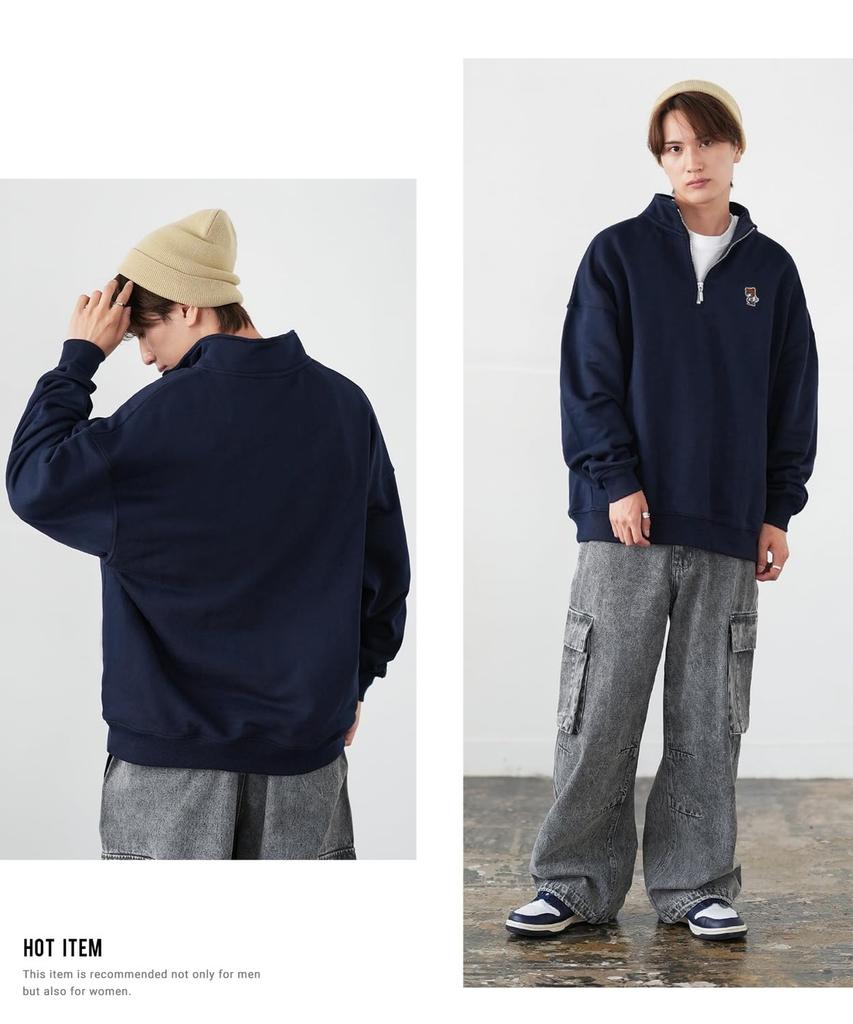 IMPROMES SIDEWAY STANCE Men's Half-Zip Fleece Sweatshirt with Embroidered One-Point Design, 70220, Navy