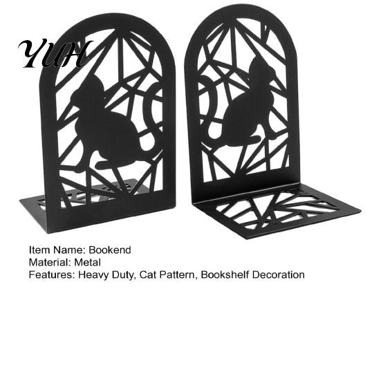 Bookshelf Accessory 1 Pair Metal Hollow Cat Bookends, Decorative Heavy Book Ends Bookend for Shelf, Non-Skid Black Stopper Home Office Desk
