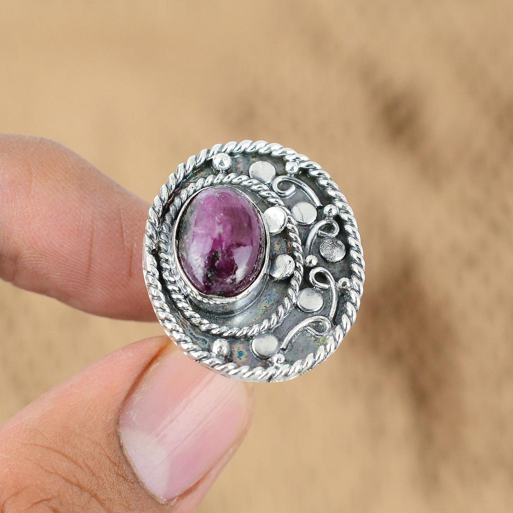 Натуральный Родонит Драгоценный Камень Обещание Регулируемое Кольцо 925 Стерлинговое Серебро Для Девочек