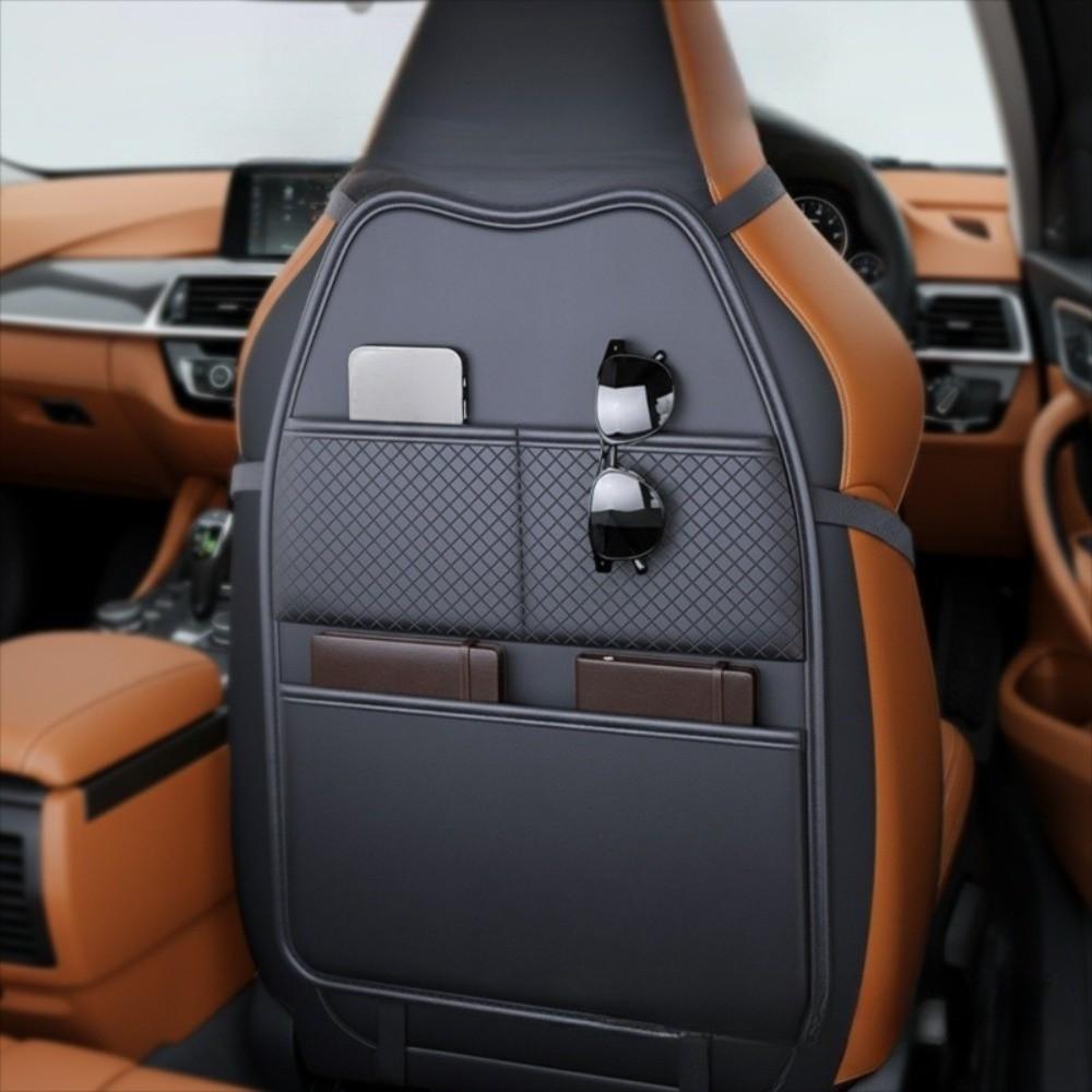 PU Car Seat Kick Proof Pad with Pockets Auto Seat Back Storage Bag for Most Vehicles