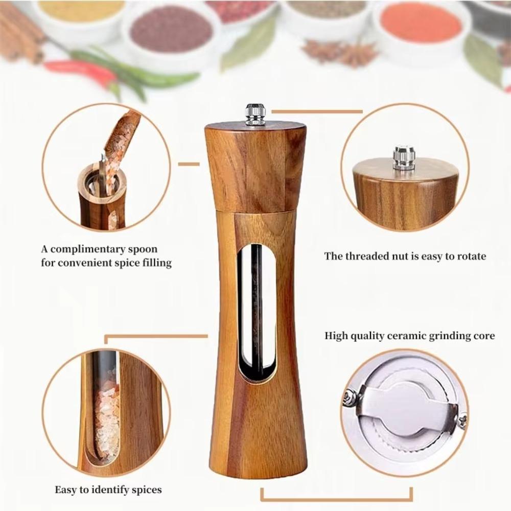 1/2Pcs Manual Salt and Pepper Mill Wooden Wooden Pepper Bottle Kitchen Tool Sea Salt Jar Cooking