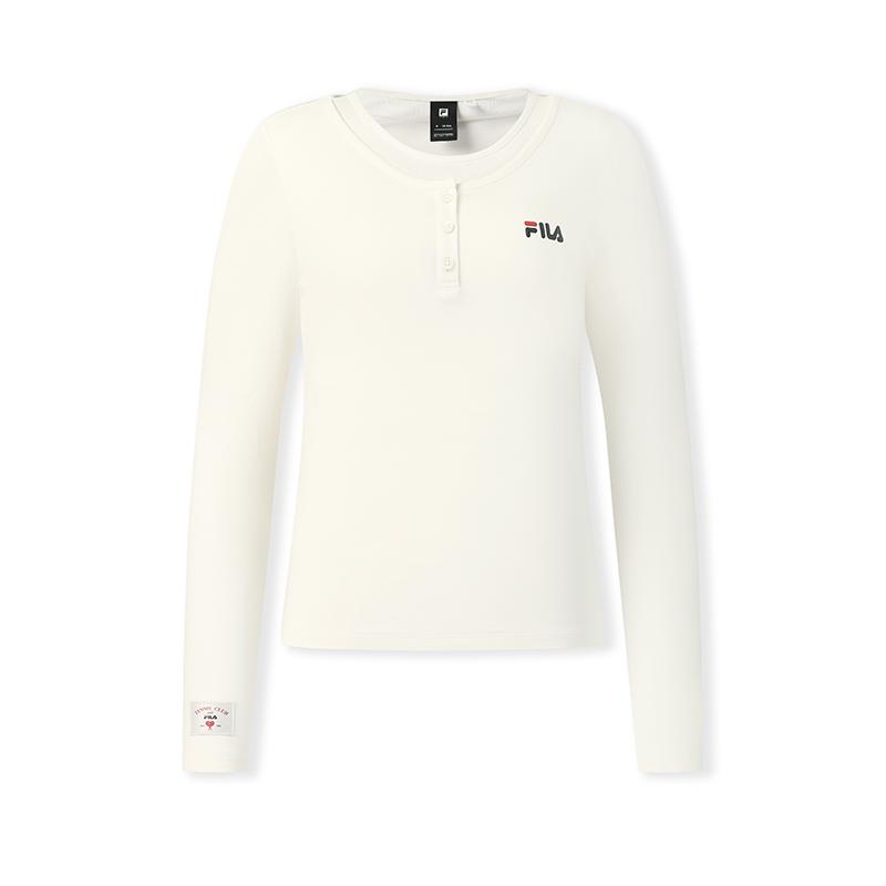 Fila Теннисная Мода Простая Классическая Ретро Спортивная Повседневная Удобная Футболка с Длинным Рукавом Женские топы Облачно-Белый A11W613219FIV