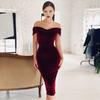 Sumer Evening Dress Off Shoulder Strapless Velvet Skinny Sheath Solid Color Sleeveless Backless Cocktail Party Prom Midi Dress