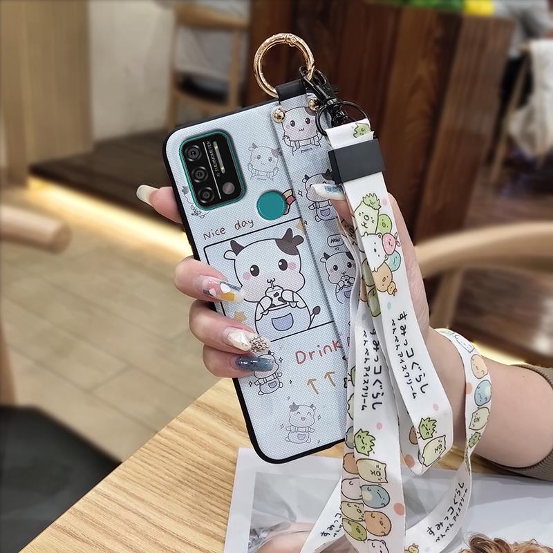 Kickstand Anti-knock Phone Case For UMIDIGI A9 Back Cover Protective Cute Cartoon Lanyard Dirt-resistant Soft Case Ring