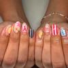 24Pcs Ocean Fish Pattern Press On Nails Short Oval Full Cover Summer Colorful Striped Fake Nails