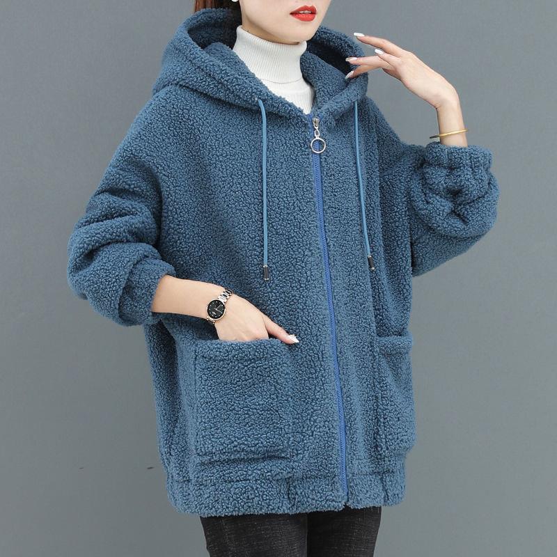 Autumn and Winter Women's Imitation Lamb Fleece Hooded Casual Coat Fashion Women's Plus Size Jacket