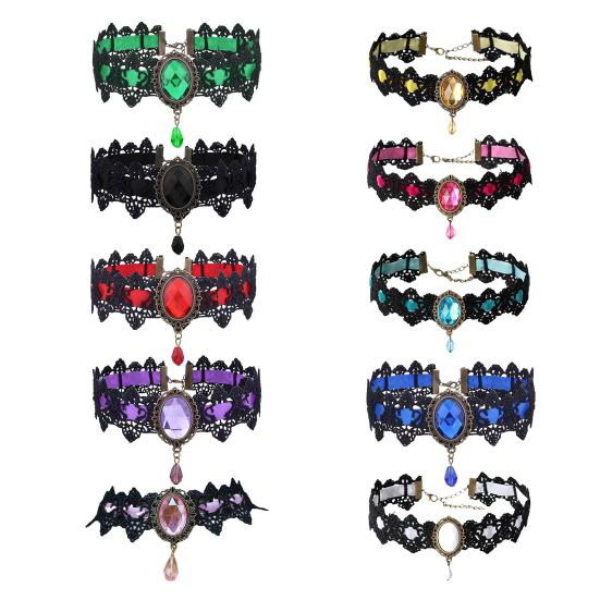 Женский чокер Готический винтажный плетеный эстетичный с искусственным драгоценным камнем нарядный подарок для дам панк кружевная строчка ключичное ожерелье модное украшение