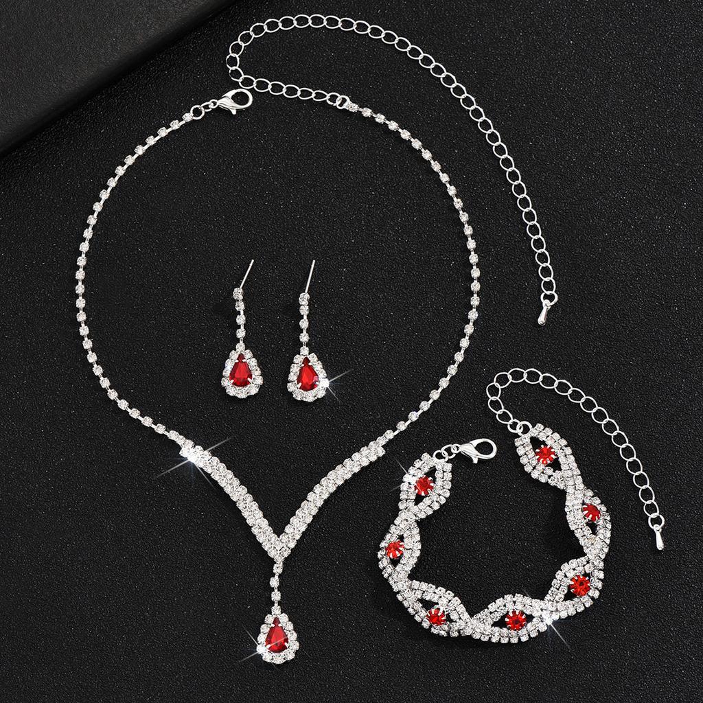 3 Pcs Luxury Rhinestone Bride Zircon Set for Women Black Water Drop Crystal Earrings Wedding V Necklace Eye Bracelet Fashion-