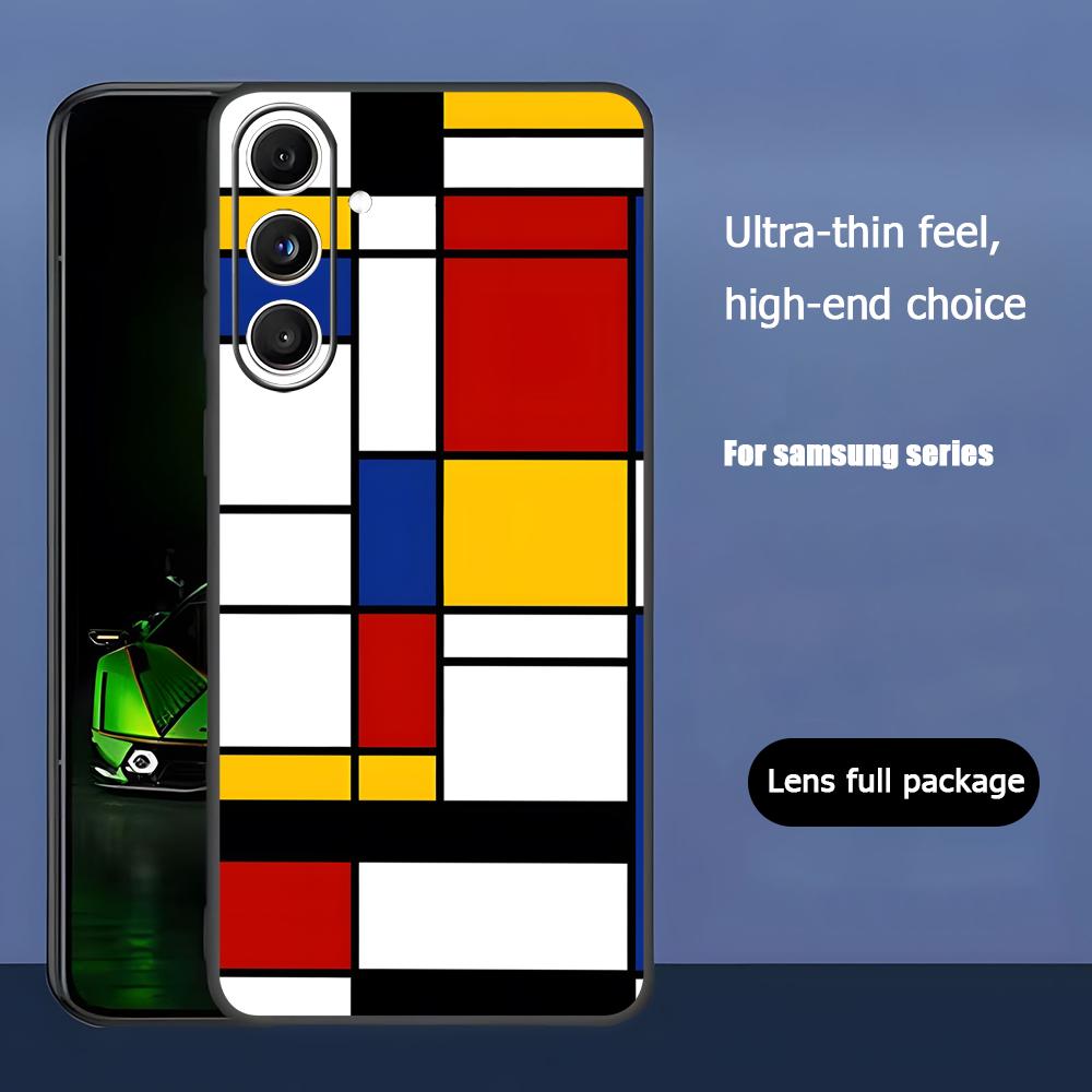 Арт Мода Чехол для телефона Пит Мондриан для Samsung Galaxy S25 S24 S23 S22 S21 S20 Plus Ultra Note20 Мягкий Черный