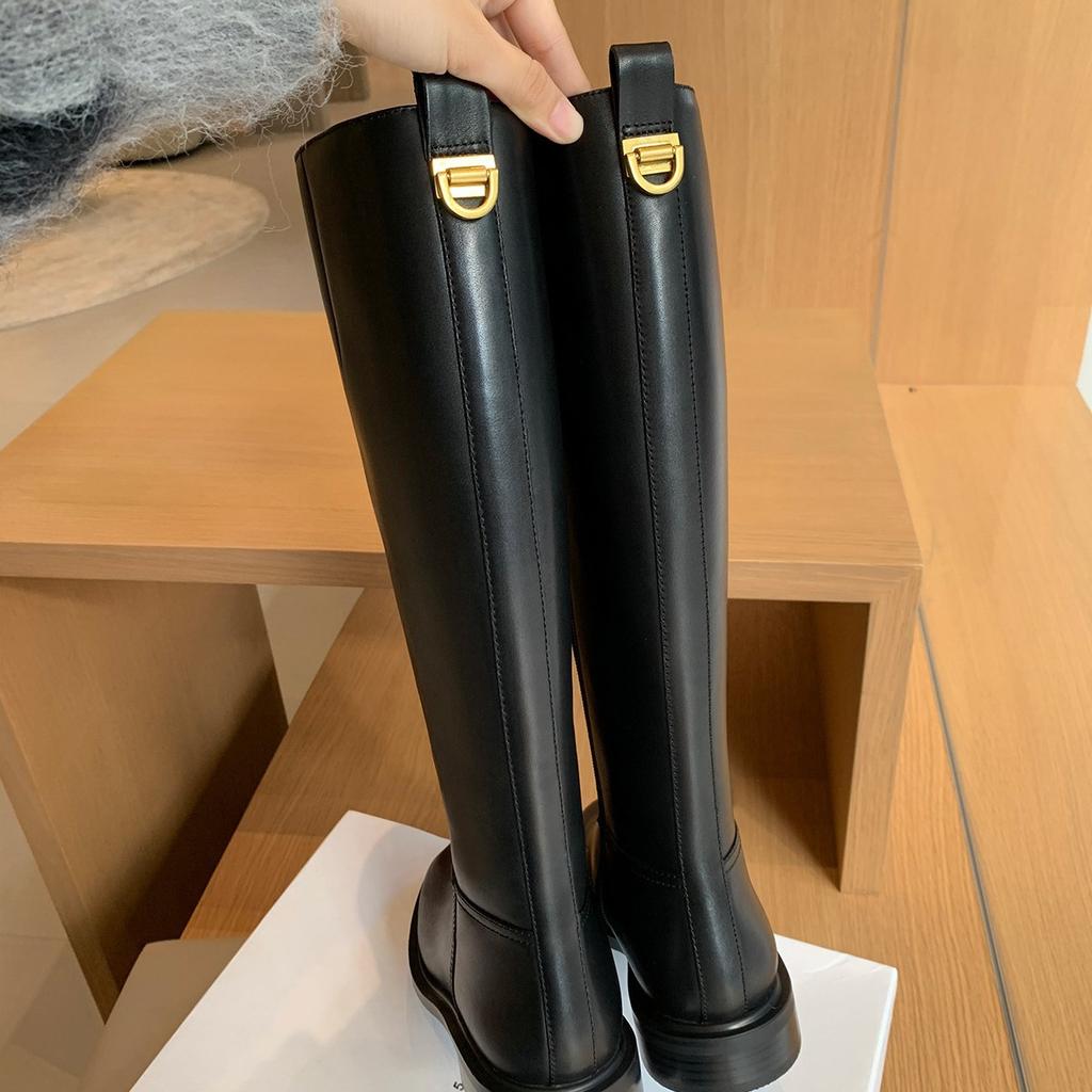 Версия из коровьей кожи~ Виноградная мать, те же высокие сапоги, женские рыцарские сапоги, натуральная кожа, низкий толстый каблук, толстая подошва, боковая молния, высокие сапоги.