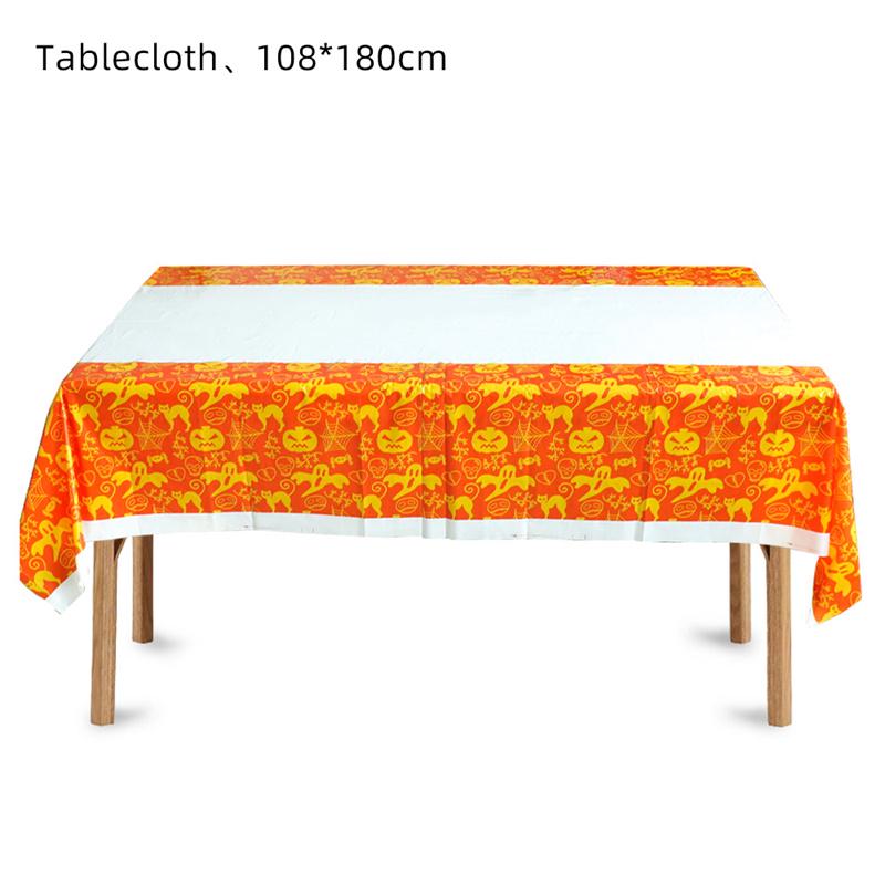 Halloween Fright Night Tablecloth: Pumpkin Ghost Castle Design, Disposable PE Material