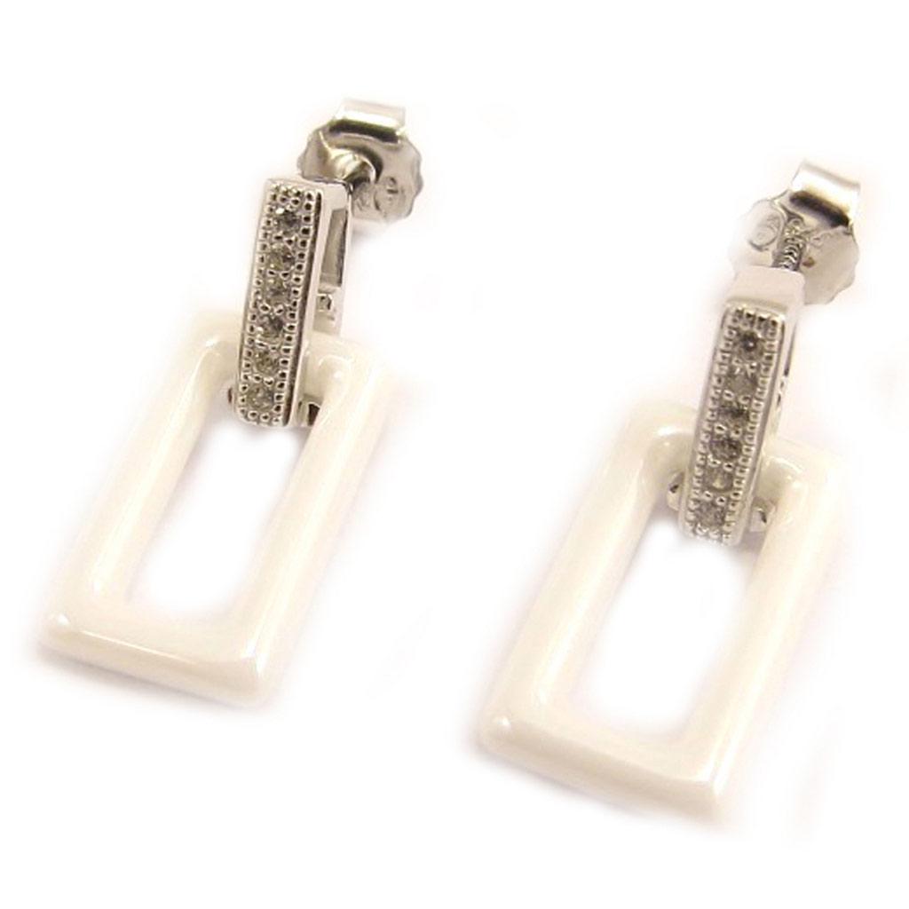 Les Trésors De Lily [L5019] - Серьги серебряные "Сисси" серебро белое (керамика) родиевое покрытие - 18х8 мм