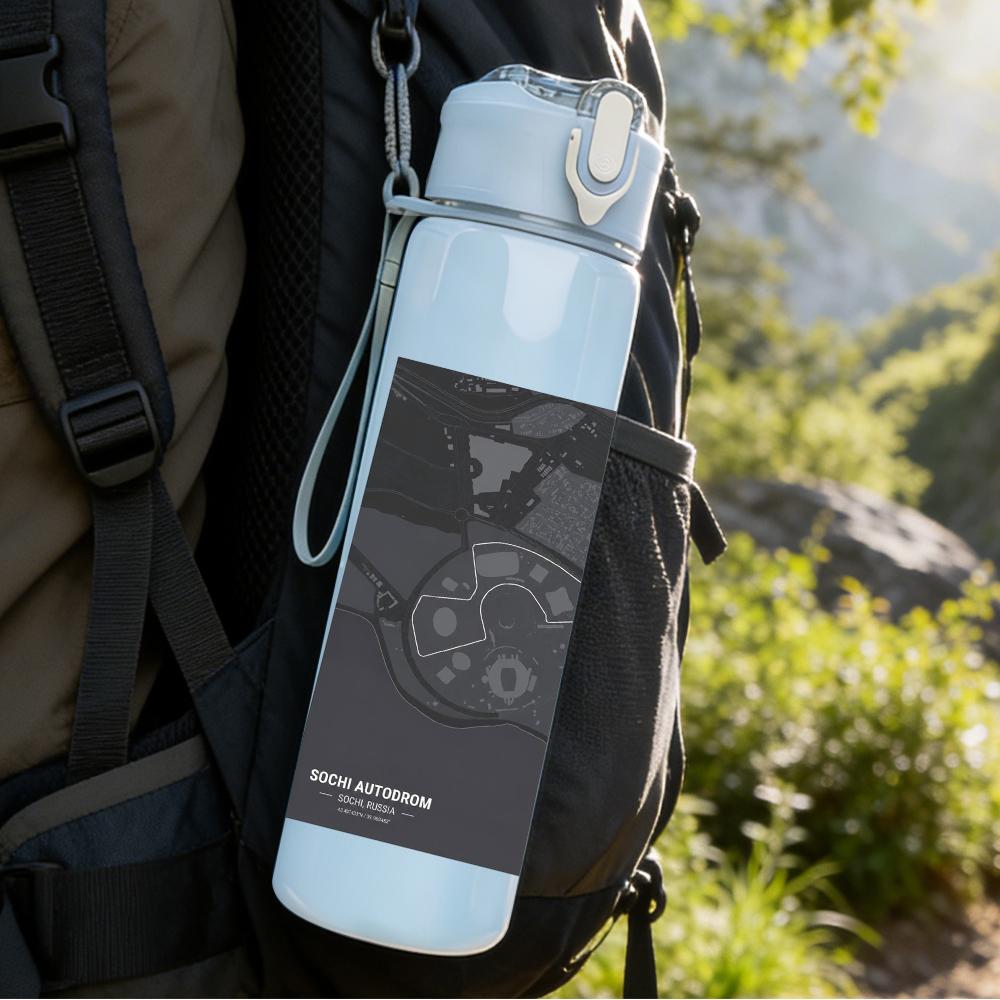 1PC Dark rectangular band album print 750ml colorful plastic sports water bottle leakproof pop up lid with straw for outdoor work home use