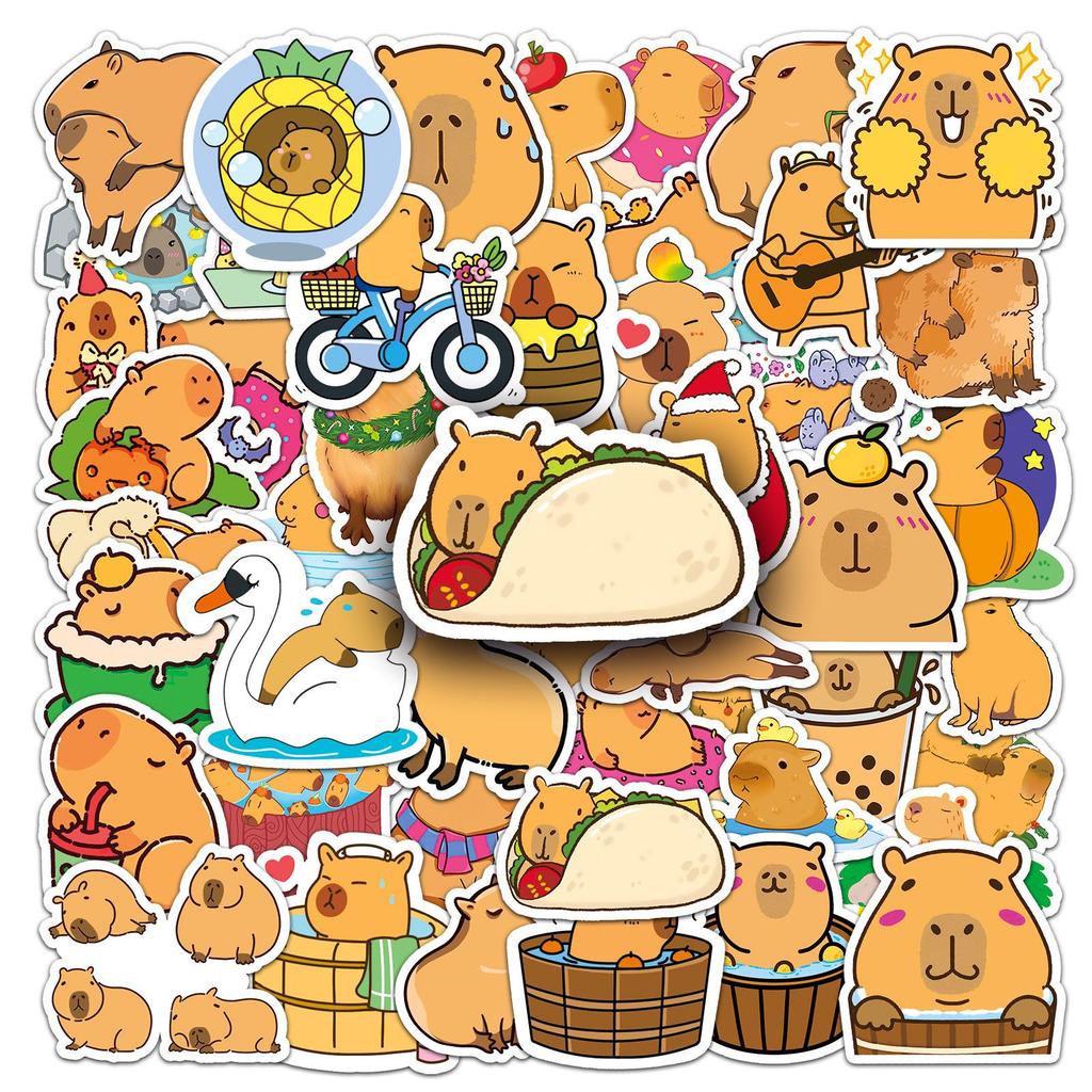 50 Capybara Cartoon Stickers: Cute DIY Decor for Skateboards, Phones, Luggage, and More