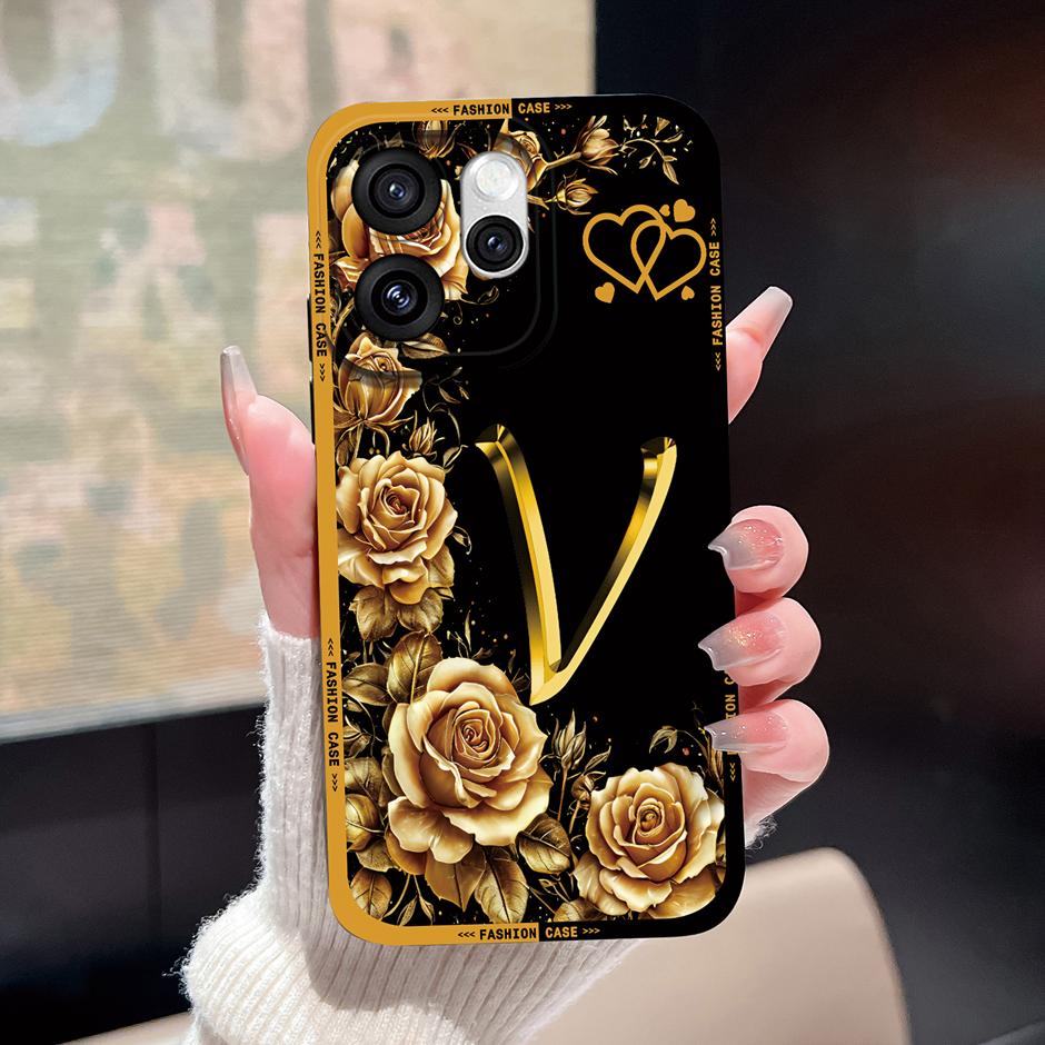 For Oppo Reno15 Pro Reno15 F Cases Luxury Rose 26 Letters Shockproof Silicone Cover For OppoReno15F Fundas OppoReno15 Pro Bumper