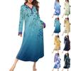 Women's Nightgown Fashion Printed Long Housecoat V Neck Pajamas With Pockets Dress