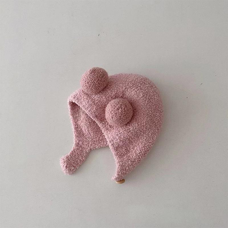 Cute Winter Warm Kids Girl Boys Baby Hats Fleece Wool Hemming Caps With Ball Wool Ear Protection Hats Soft Newborn Bonnet