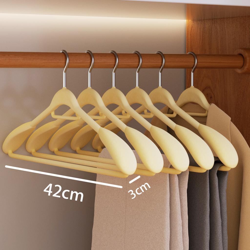 Household Wide Shoulder Seamless Hanger Coat Hanger Flocking Anti-Shoulder Angle Non-Slip Hanging Clothes Rack Wardrobe Storage Clothes Support