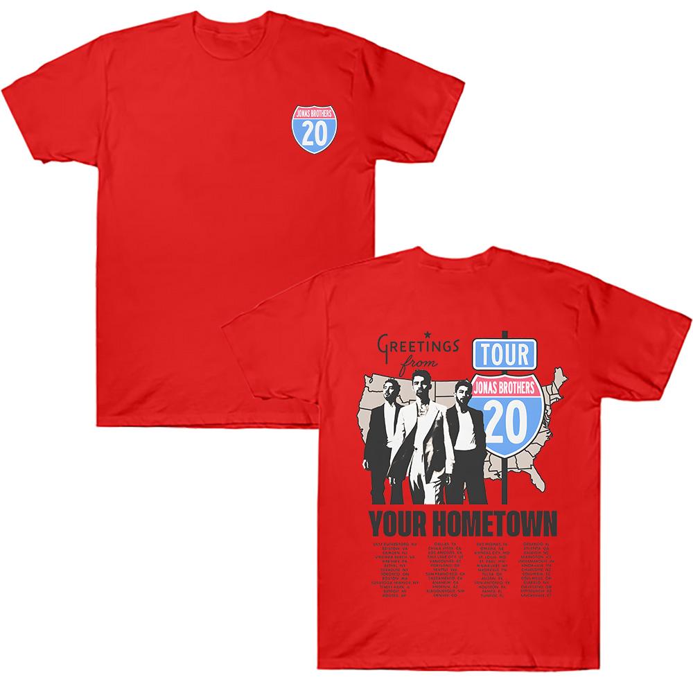 Футболка Jonas Brothers Greetings From Your Hometown Route 20 Tour Винтажная футболка группы Уличная одежда Харадзюку Унисекс Летний хлопковый топ
