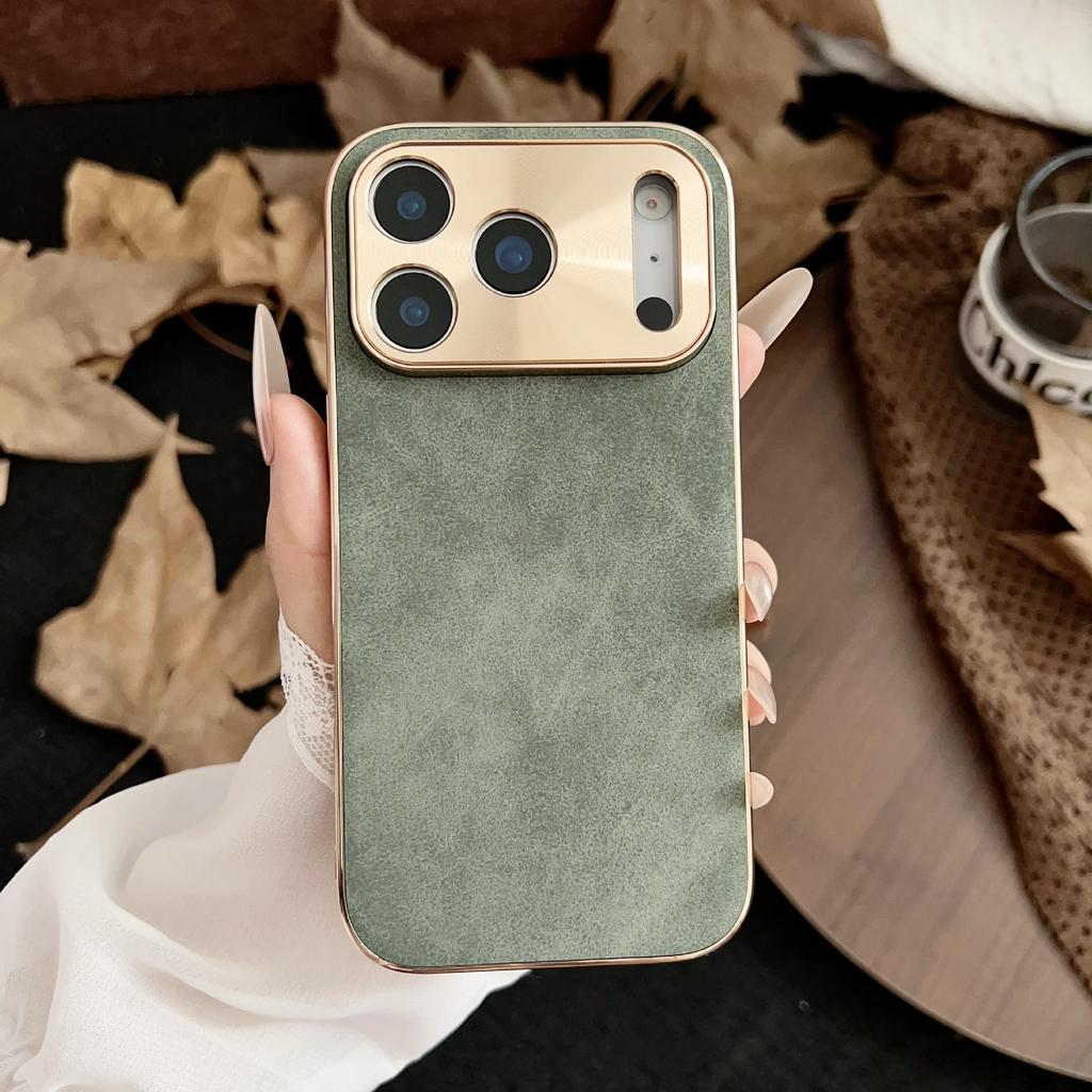 Защитный чехол для iPhone 17 Pro Max с гальваническим металлическим покрытием и PU-кожей, с точным вырезом для камеры