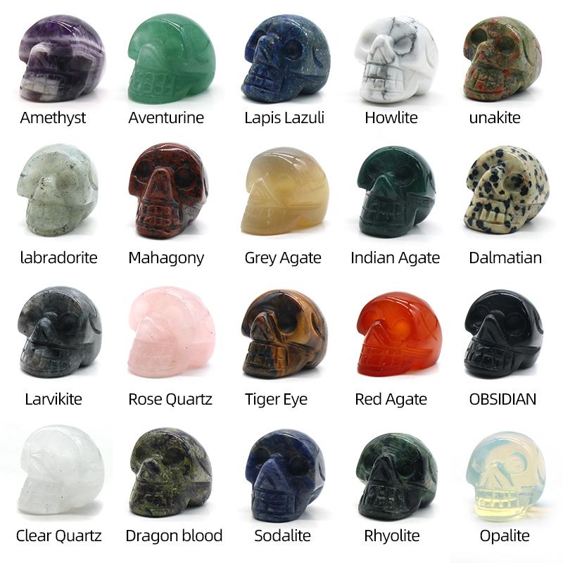 1Pc Natural Stone Carved Skull Natural Crystal Crafts Ornaments Halloween Ghost Festival Decorations Jewelry Furnishings Supplies Gifts 25x20x18 Mm