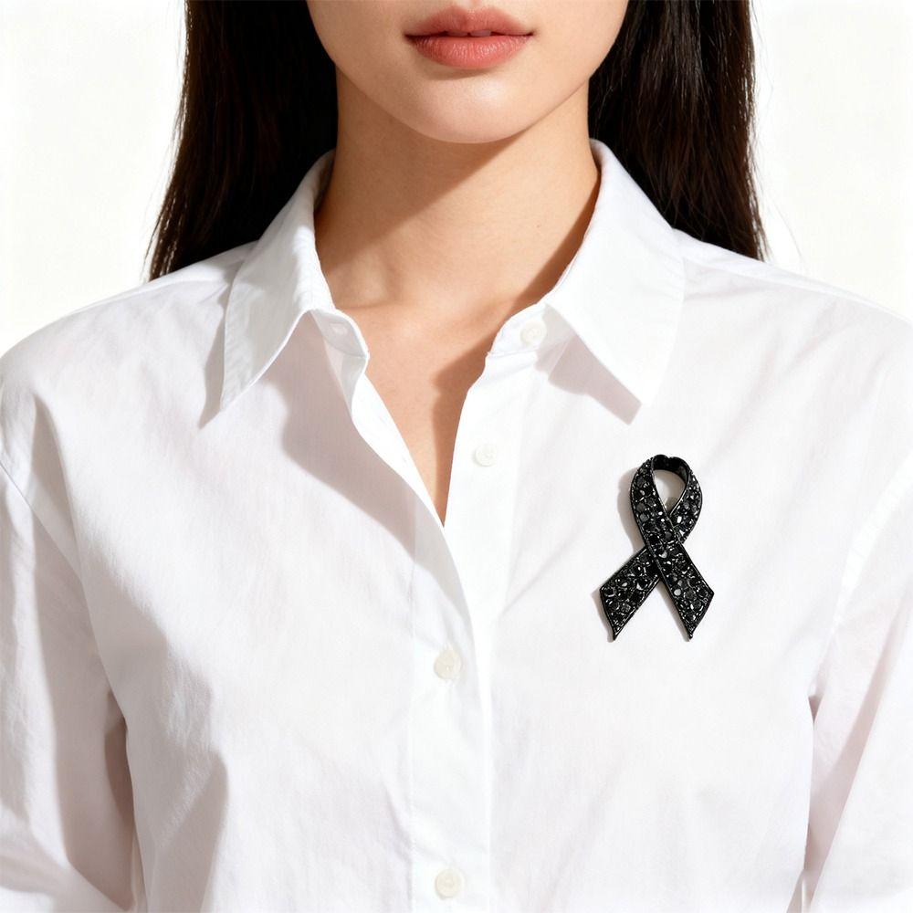 Черный Памятный Черный Значок Сувенир Похоронный Значок Скорби Стразы Сплав Черная Лента Брошь-Булавка Для Похорон и Скорби