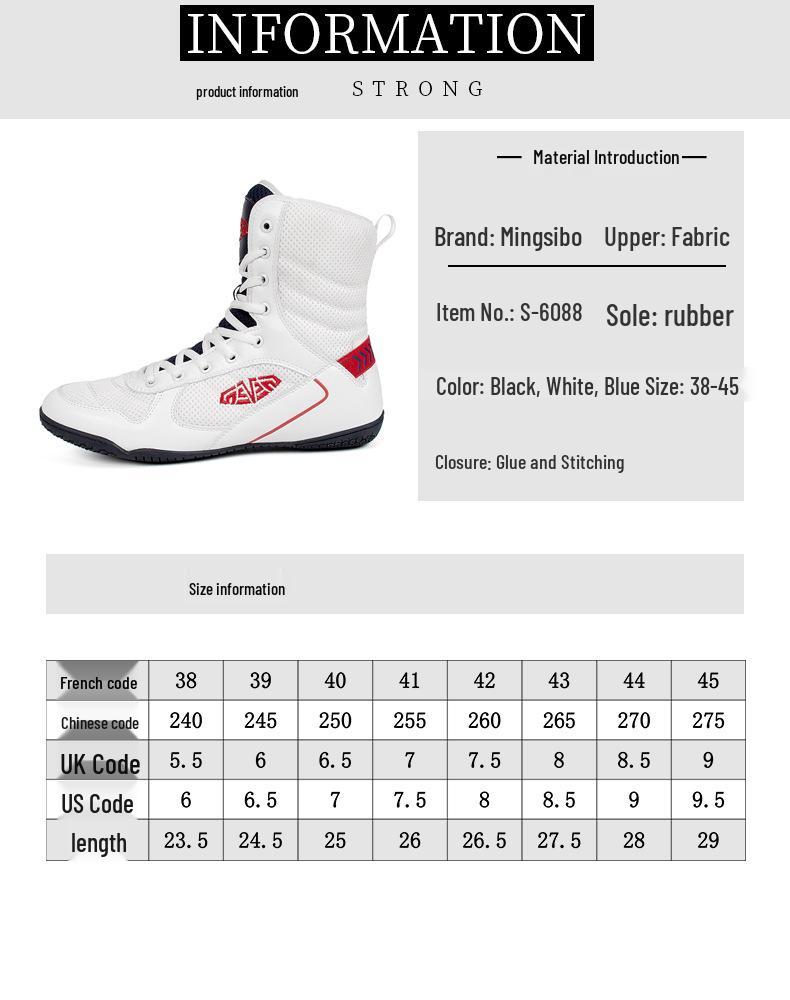 Breathable Non-Slip Wrestling & Boxing High-Top Shoes (Sizes 36-45) - Durable and Versatile for Fitness Training