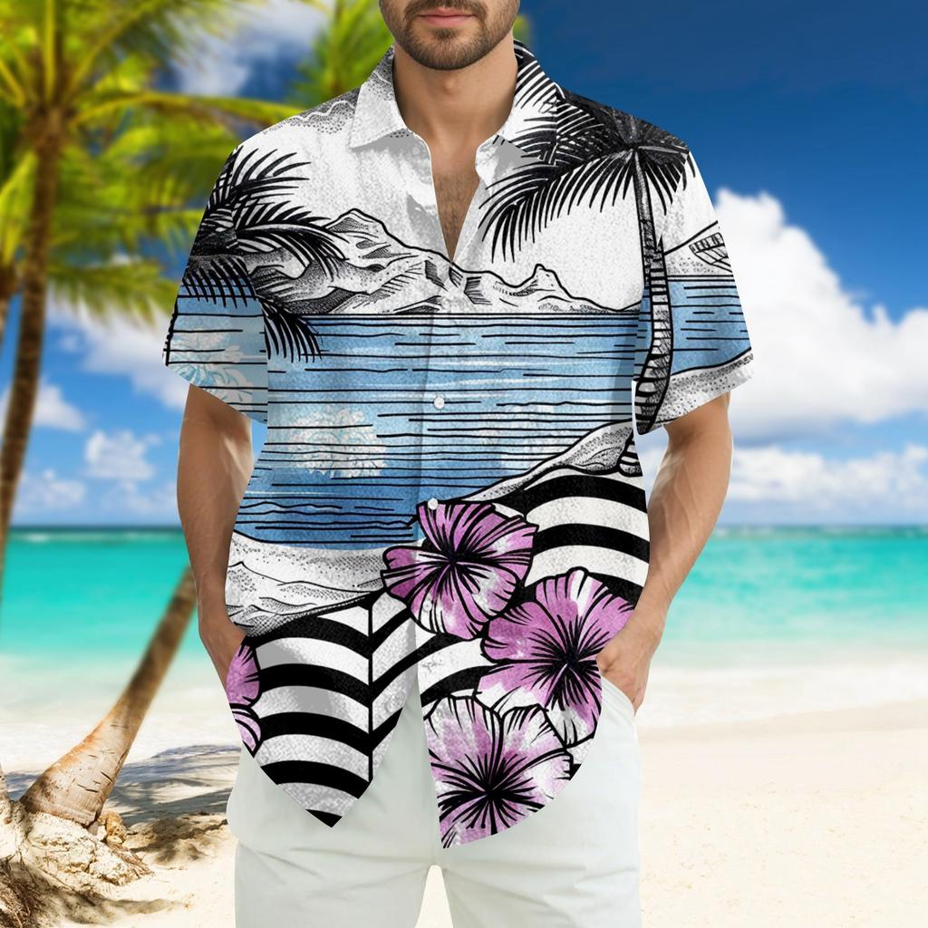 Men's Fashion Loose Hawaiian Printed Short Sleeve Beach Shirt
