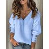 New European American Autumn Winter Fashion Women's Clothing Hot Solid Color Versatile Knitted V-neck Loose Long-sleeved T-shirt