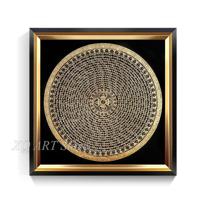 Мандала Храм Тибетская Танка Подвесная Картина Гостиная Декоративная Картина на Холсте Сердце Сутра Шесть Слов Мантра Безрамное