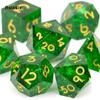 7 шт. зеленый золотой номер с острыми краями, смоляные кубики, многогранные кубики, подходящие для ролевых ролевых игр, настольная игра