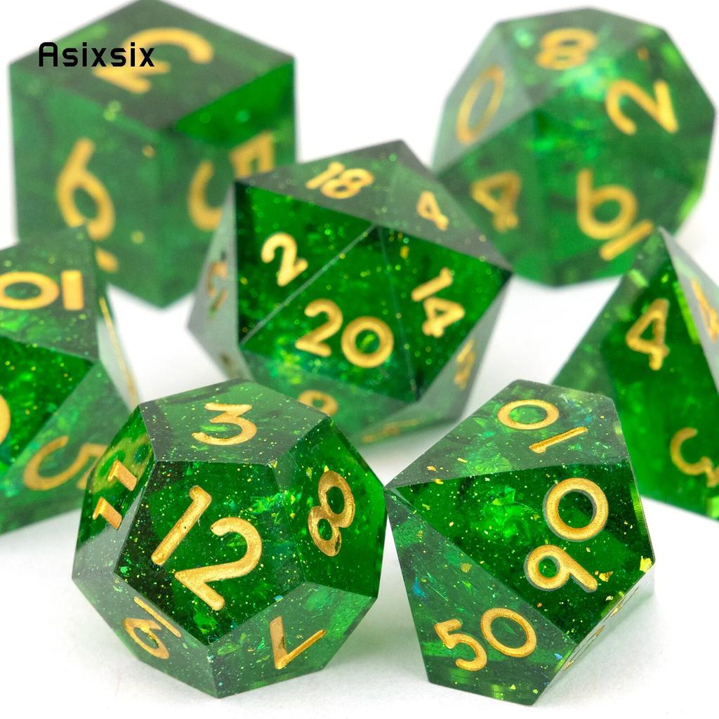 7 шт. зеленый золотой номер с острыми краями, смоляные кубики, многогранные кубики, подходящие для ролевых ролевых игр, настольная игра