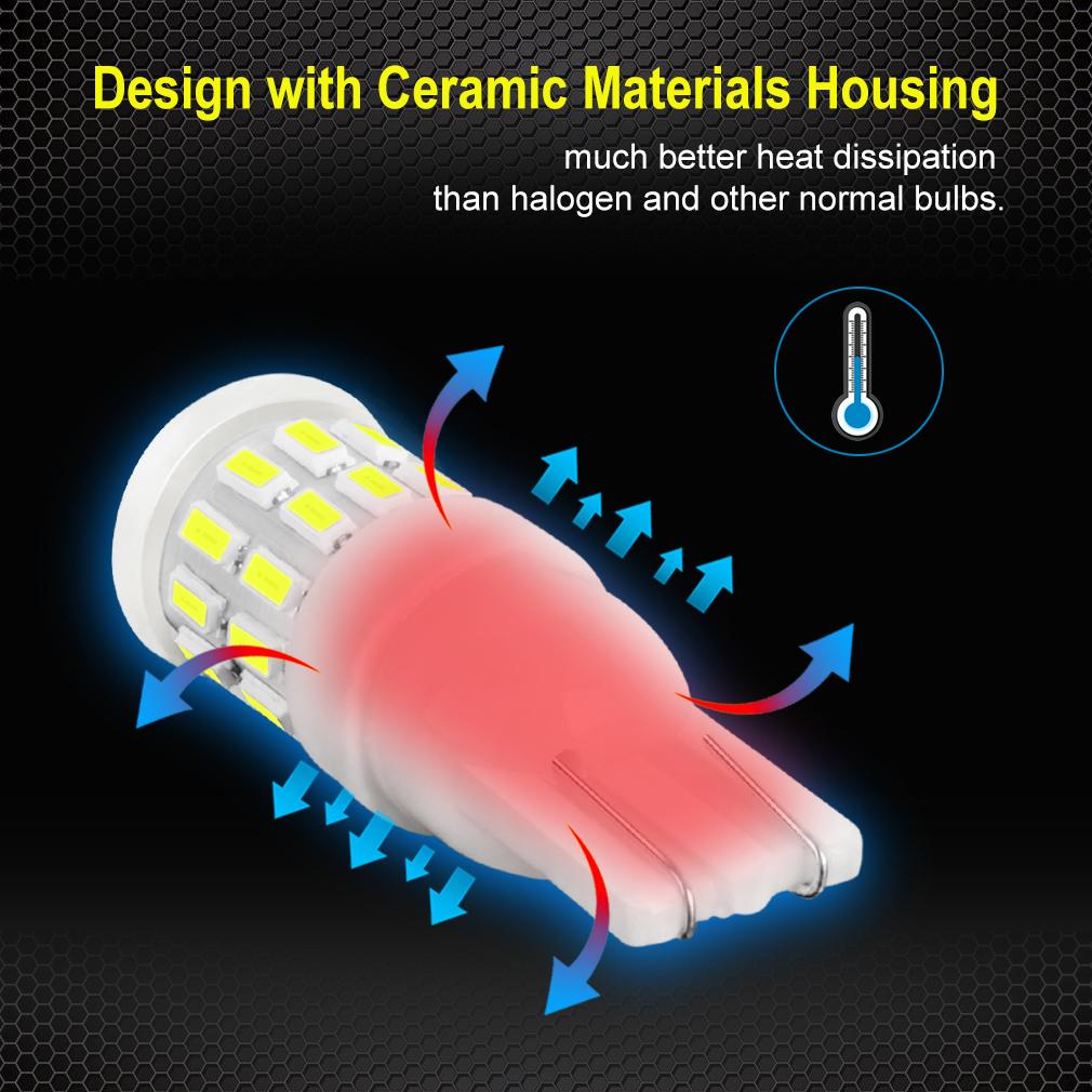 1Pc Ceramic T10 W5W 194 168 LED Bulb 3014 30SMD Auto Reading License Plate Light Marker Lamp Wedge Side Bulb Car Lights 6000K White 12V