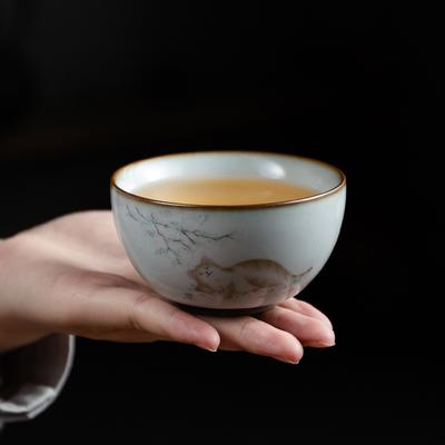 115 мл Милая чашка для чая с котиком, Мастер-чашка, Персональная эксклюзивная чайная чашка, Керамическая чашка для кунг-фу, Одинарная чашка, Глазурь Жуяо, Маленькая чайная чашка, Чайная пиала