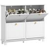 Narrow Shoe Storage Cabinet, Slim Shoe Cabinet with 4 Flip Drawers, Adjustable Shelves for 16 Pairs of Shoes, White