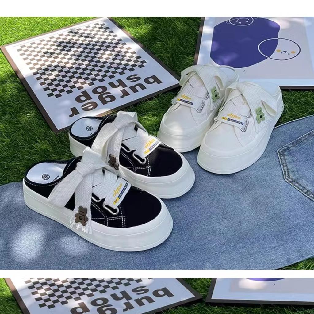 Летние полутапочки женские парусиновые туфли женские ретро низкие балетки дышащие ленивые мокасины прогулочные туфли на платформе для женщин