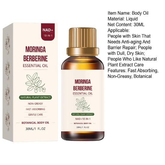 30ML Moringa Berberine Essential Oil, Fast Absorbing Non-Greasy Botanical Body Oil, Hydrating Plant Extract Care Oil for Belly, Waist, Thighs & Arms
